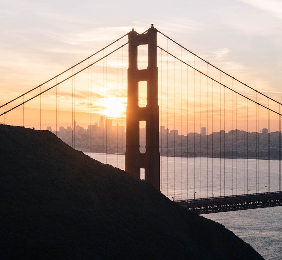 Golden get bridge at sunset